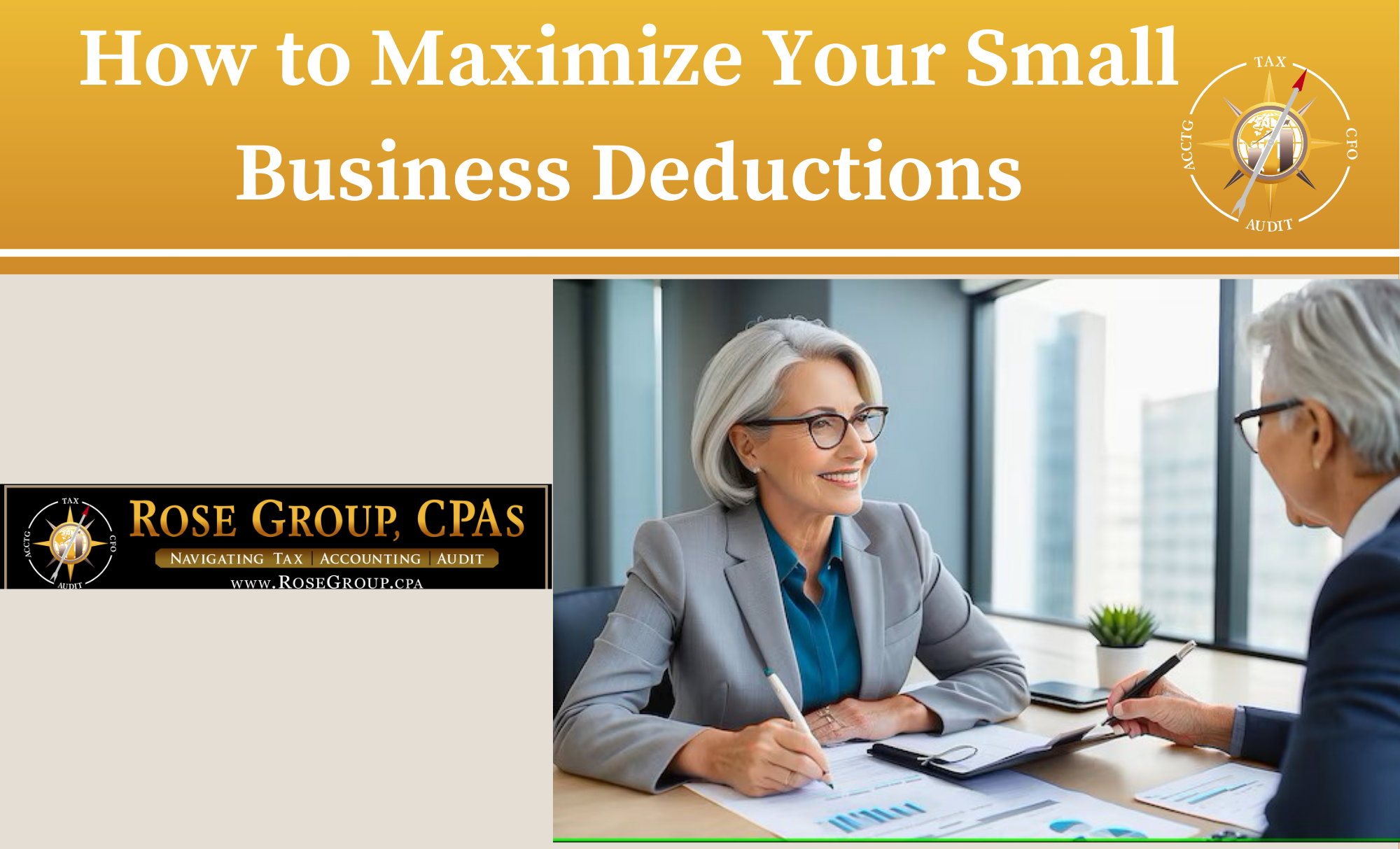 Mature businesswoman reviewing small business tax deductions with a financial advisor in Chapel Hill